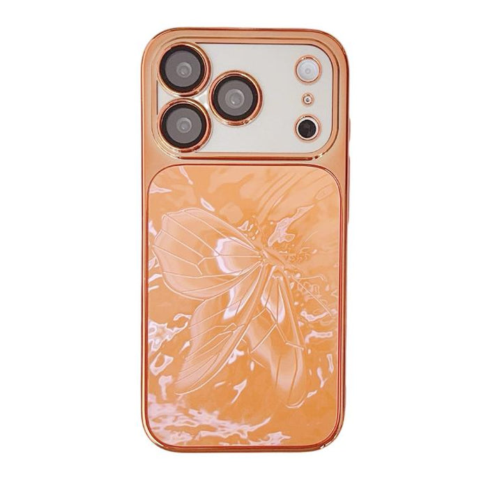 Funda para teléfono de policarbonato + cristal con diseño de mariposa y acabado galvanizado, For iPhone 17 Pro Max, For iPhone 17 Pro, For iPhone 17, For iPhone 16 Pro Max, For iPhone 16 Pro, For iPhone 16, For iPhone 15 Pro Max, For iPhone 15 Pro     ...
