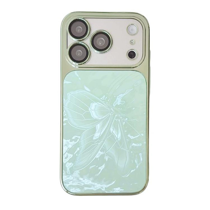Funda para teléfono de policarbonato + cristal con diseño de mariposa y acabado galvanizado, For iPhone 17 Pro Max, For iPhone 17 Pro, For iPhone 17, For iPhone 16 Pro Max, For iPhone 16 Pro, For iPhone 16, For iPhone 15 Pro Max, For iPhone 15 Pro     ...