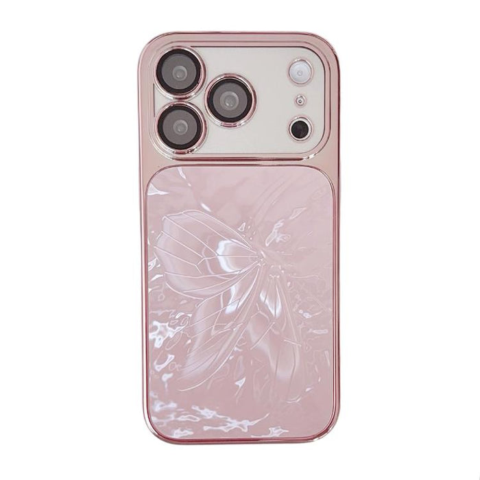 Funda para teléfono de policarbonato + cristal con diseño de mariposa y acabado galvanizado, For iPhone 17 Pro Max, For iPhone 17 Pro, For iPhone 17, For iPhone 16 Pro Max, For iPhone 16 Pro, For iPhone 16, For iPhone 15 Pro Max, For iPhone 15 Pro     ...