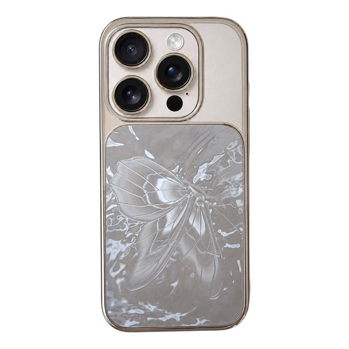 Funda para teléfono de policarbonato + cristal con diseño de mariposa y acabado galvanizado, For iPhone 17 Pro Max, For iPhone 17 Pro, For iPhone 17, For iPhone 16 Pro Max, For iPhone 16 Pro, For iPhone 16, For iPhone 15 Pro Max, For iPhone 15 Pro     ...