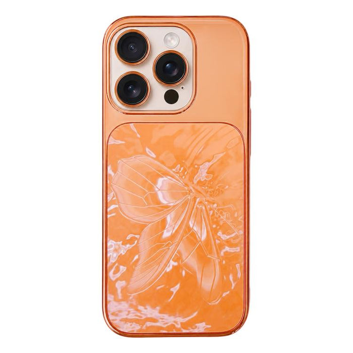 Funda para teléfono de policarbonato + cristal con diseño de mariposa y acabado galvanizado, For iPhone 17 Pro Max, For iPhone 17 Pro, For iPhone 17, For iPhone 16 Pro Max, For iPhone 16 Pro, For iPhone 16, For iPhone 15 Pro Max, For iPhone 15 Pro     ...