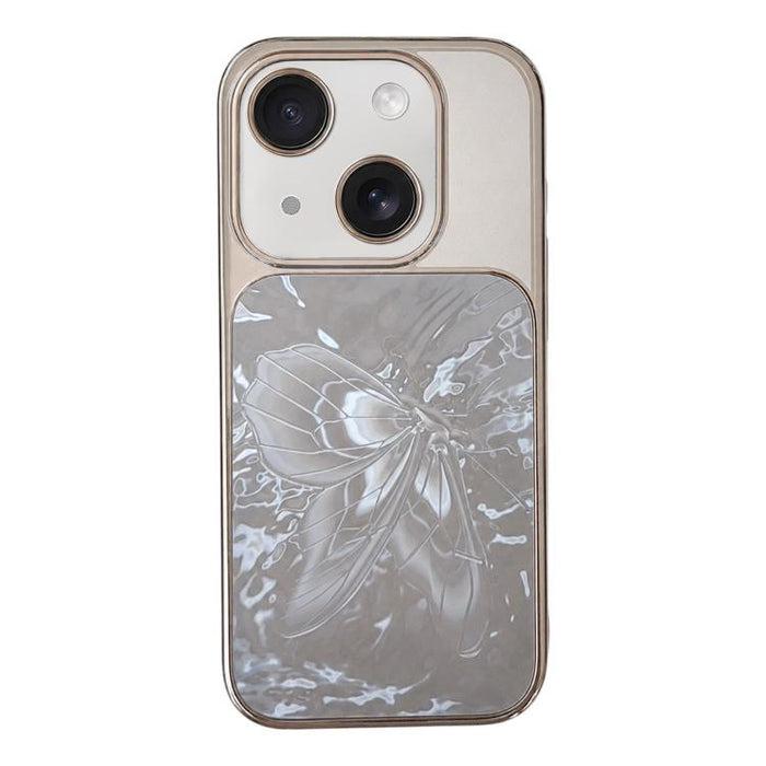 Funda para teléfono de policarbonato + cristal con diseño de mariposa y acabado galvanizado, For iPhone 17 Pro Max, For iPhone 17 Pro, For iPhone 17, For iPhone 16 Pro Max, For iPhone 16 Pro, For iPhone 16, For iPhone 15 Pro Max, For iPhone 15 Pro     ...