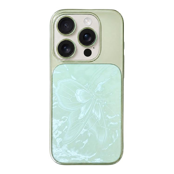 Funda para teléfono de policarbonato + cristal con diseño de mariposa y acabado galvanizado, For iPhone 17 Pro Max, For iPhone 17 Pro, For iPhone 17, For iPhone 16 Pro Max, For iPhone 16 Pro, For iPhone 16, For iPhone 15 Pro Max, For iPhone 15 Pro     ...