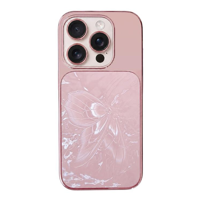 Funda para teléfono de policarbonato + cristal con diseño de mariposa y acabado galvanizado, For iPhone 17 Pro Max, For iPhone 17 Pro, For iPhone 17, For iPhone 16 Pro Max, For iPhone 16 Pro, For iPhone 16, For iPhone 15 Pro Max, For iPhone 15 Pro     ...