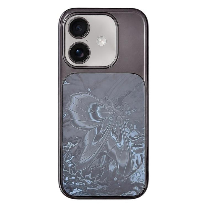 Funda para teléfono de policarbonato + cristal con diseño de mariposa y acabado galvanizado, For iPhone 17 Pro Max, For iPhone 17 Pro, For iPhone 17, For iPhone 16 Pro Max, For iPhone 16 Pro, For iPhone 16, For iPhone 15 Pro Max, For iPhone 15 Pro     ...