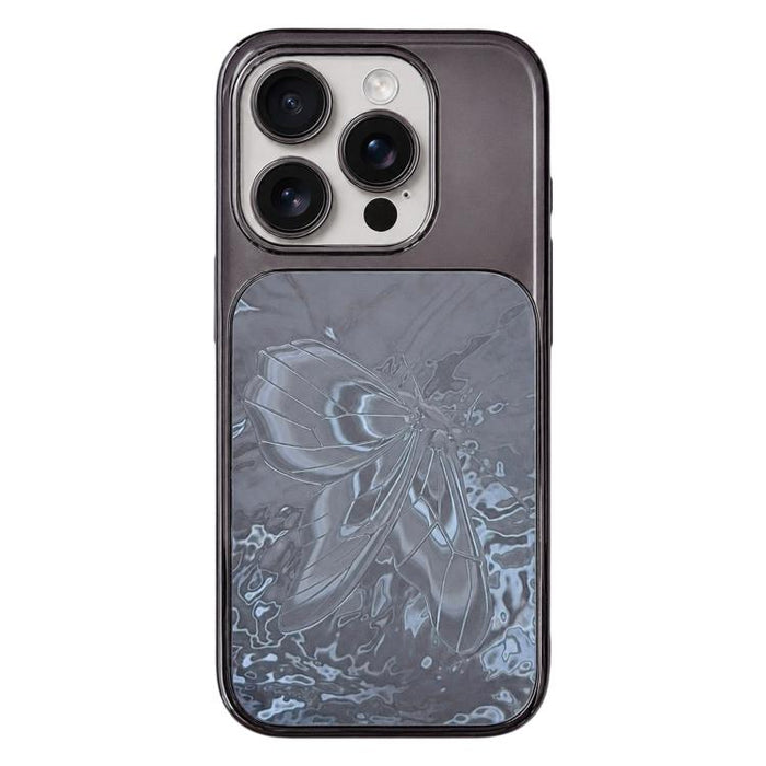Funda para teléfono de policarbonato + cristal con diseño de mariposa y acabado galvanizado, For iPhone 17 Pro Max, For iPhone 17 Pro, For iPhone 17, For iPhone 16 Pro Max, For iPhone 16 Pro, For iPhone 16, For iPhone 15 Pro Max, For iPhone 15 Pro     ...
