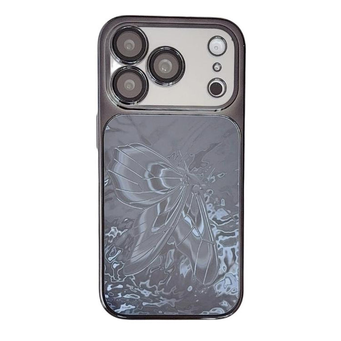Funda para teléfono de policarbonato + cristal con diseño de mariposa y acabado galvanizado, For iPhone 17 Pro Max, For iPhone 17 Pro, For iPhone 17, For iPhone 16 Pro Max, For iPhone 16 Pro, For iPhone 16, For iPhone 15 Pro Max, For iPhone 15 Pro     ...