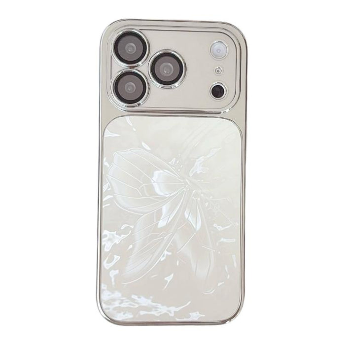 Funda para teléfono de policarbonato + cristal con diseño de mariposa y acabado galvanizado, For iPhone 17 Pro Max, For iPhone 17 Pro, For iPhone 17, For iPhone 16 Pro Max, For iPhone 16 Pro, For iPhone 16, For iPhone 15 Pro Max, For iPhone 15 Pro     ...
