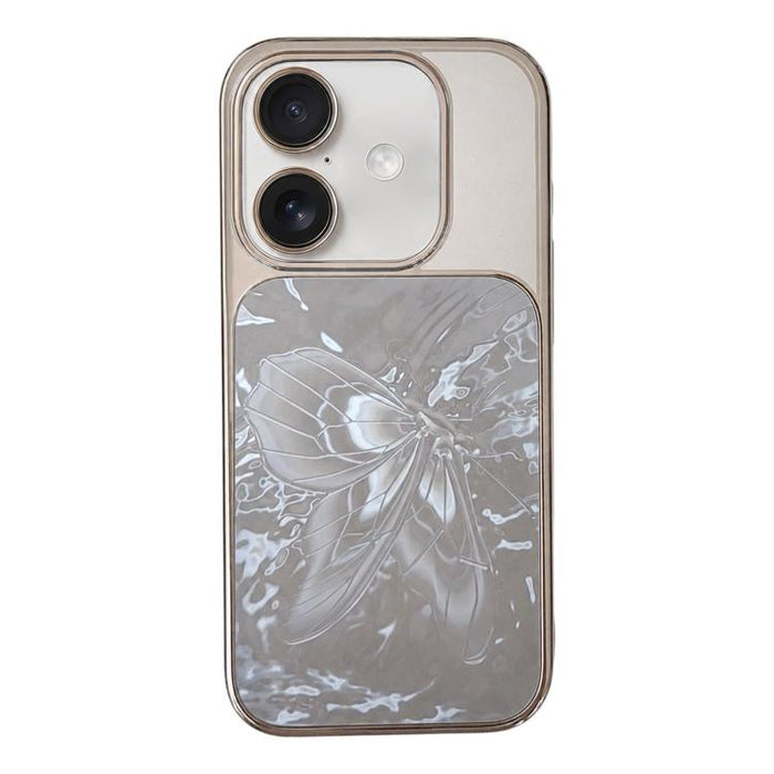 Funda para teléfono de policarbonato + cristal con diseño de mariposa y acabado galvanizado, For iPhone 17 Pro Max, For iPhone 17 Pro, For iPhone 17, For iPhone 16 Pro Max, For iPhone 16 Pro, For iPhone 16, For iPhone 15 Pro Max, For iPhone 15 Pro     ...