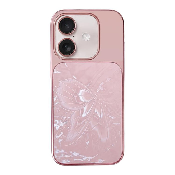 Funda para teléfono de policarbonato + cristal con diseño de mariposa y acabado galvanizado, For iPhone 17 Pro Max, For iPhone 17 Pro, For iPhone 17, For iPhone 16 Pro Max, For iPhone 16 Pro, For iPhone 16, For iPhone 15 Pro Max, For iPhone 15 Pro     ...