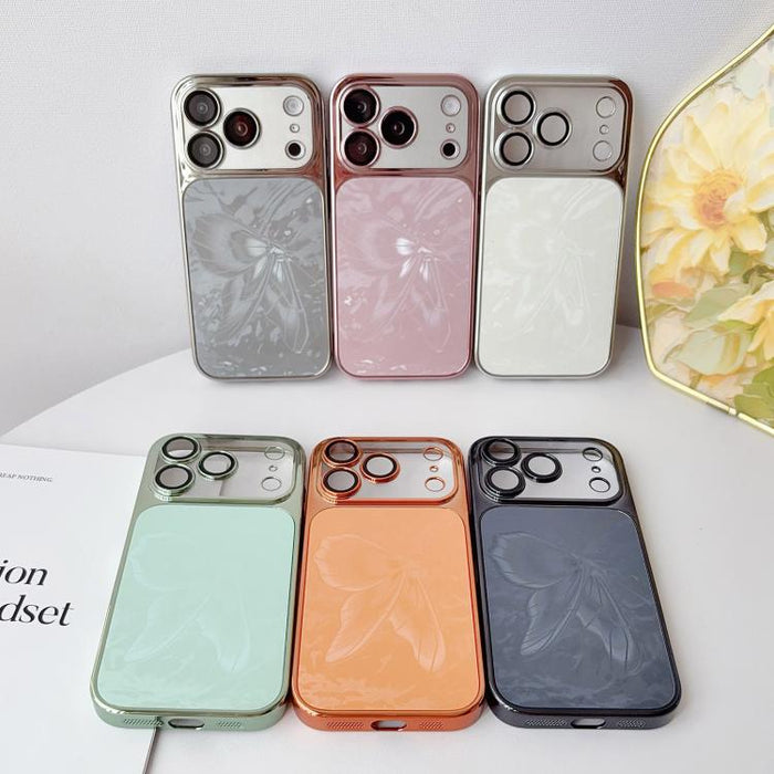 Funda para teléfono de policarbonato + cristal con diseño de mariposa y acabado galvanizado, For iPhone 17 Pro Max, For iPhone 17 Pro, For iPhone 17, For iPhone 16 Pro Max, For iPhone 16 Pro, For iPhone 16, For iPhone 15 Pro Max, For iPhone 15 Pro     ...