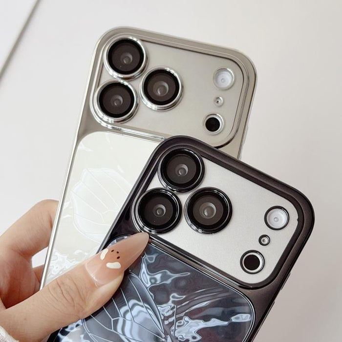 Funda para teléfono de policarbonato + cristal con diseño de mariposa y acabado galvanizado, For iPhone 17 Pro Max, For iPhone 17 Pro, For iPhone 17, For iPhone 16 Pro Max, For iPhone 16 Pro, For iPhone 16, For iPhone 15 Pro Max, For iPhone 15 Pro     ...