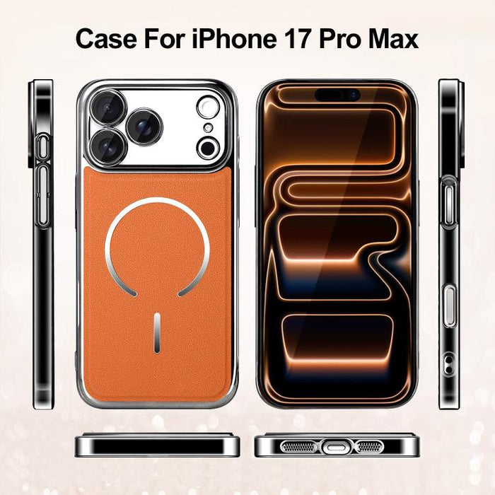 Funda para teléfono con anillo magnético galvanizado y carcasa de policarbonato y cuero vegano., For iPhone 17 Pro Max, For iPhone 17, For iPhone Air, For iPhone 16 Pro Max, For iPhone 15 Pro Max, For iPhone 15 Pro, For iPhone 15 Plus, For iPhone 15   ...