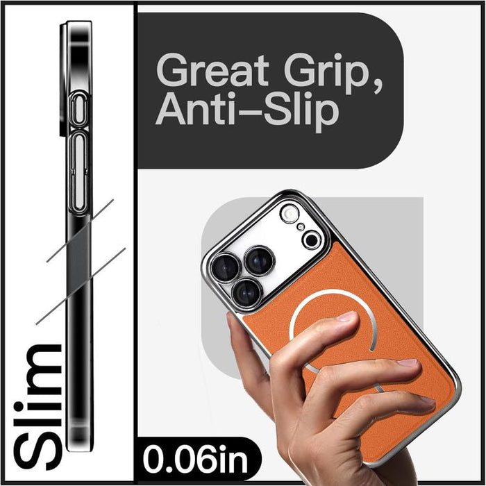 Funda para teléfono con anillo magnético galvanizado y carcasa de policarbonato y cuero vegano., For iPhone 17 Pro Max, For iPhone 17, For iPhone Air, For iPhone 16 Pro Max, For iPhone 15 Pro Max, For iPhone 15 Pro, For iPhone 15 Plus, For iPhone 15   ...