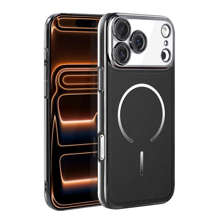 Funda para teléfono con anillo magnético galvanizado y carcasa de policarbonato y cuero vegano., For iPhone 17 Pro Max, For iPhone 17, For iPhone Air, For iPhone 16 Pro Max, For iPhone 15 Pro Max, For iPhone 15 Pro, For iPhone 15 Plus, For iPhone 15   ...