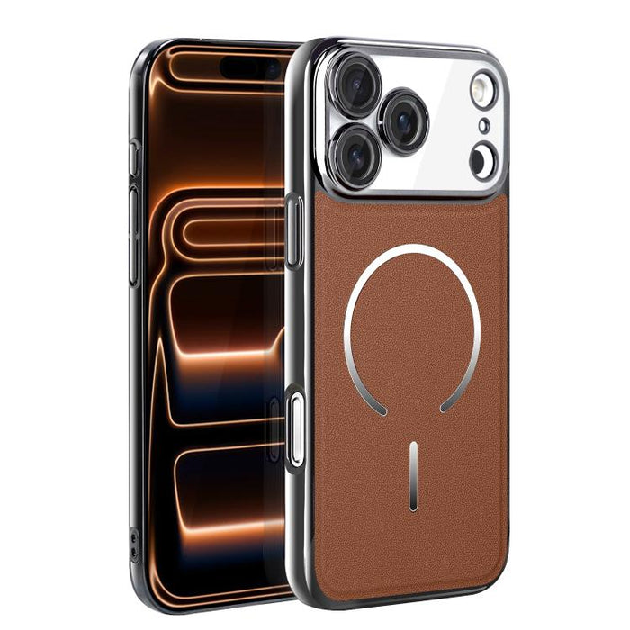 Funda para teléfono con anillo magnético galvanizado y carcasa de policarbonato y cuero vegano., For iPhone 17 Pro Max, For iPhone 17, For iPhone Air, For iPhone 16 Pro Max, For iPhone 15 Pro Max, For iPhone 15 Pro, For iPhone 15 Plus, For iPhone 15   ...