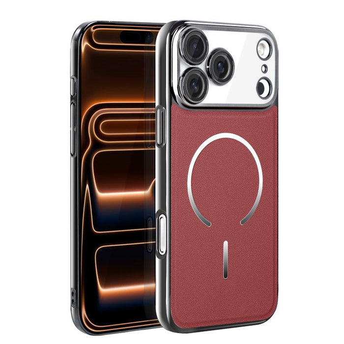 Funda para teléfono con anillo magnético galvanizado y carcasa de policarbonato y cuero vegano., For iPhone 17 Pro Max, For iPhone 17, For iPhone Air, For iPhone 16 Pro Max, For iPhone 15 Pro Max, For iPhone 15 Pro, For iPhone 15 Plus, For iPhone 15   ...