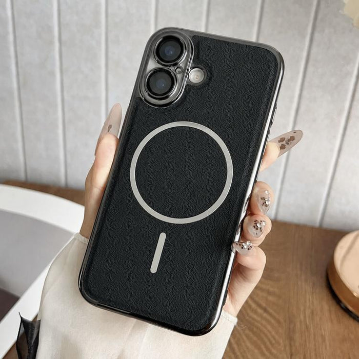 Funda para teléfono con anillo magnético galvanizado y carcasa de policarbonato y cuero vegano., For iPhone 17 Pro Max, For iPhone 17, For iPhone Air, For iPhone 16 Pro Max, For iPhone 15 Pro Max, For iPhone 15 Pro, For iPhone 15 Plus, For iPhone 15   ...