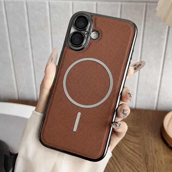 Funda para teléfono con anillo magnético galvanizado y carcasa de policarbonato y cuero vegano., For iPhone 17 Pro Max, For iPhone 17, For iPhone Air, For iPhone 16 Pro Max, For iPhone 15 Pro Max, For iPhone 15 Pro, For iPhone 15 Plus, For iPhone 15   ...