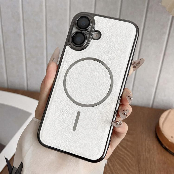 Funda para teléfono con anillo magnético galvanizado y carcasa de policarbonato y cuero vegano., For iPhone 17 Pro Max, For iPhone 17, For iPhone Air, For iPhone 16 Pro Max, For iPhone 15 Pro Max, For iPhone 15 Pro, For iPhone 15 Plus, For iPhone 15   ...