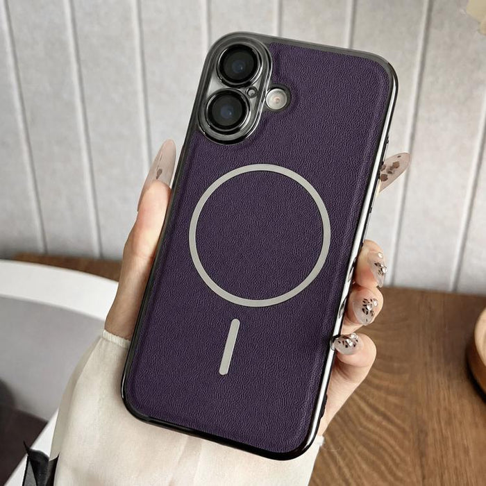 Funda para teléfono con anillo magnético galvanizado y carcasa de policarbonato y cuero vegano., For iPhone 17 Pro Max, For iPhone 17, For iPhone Air, For iPhone 16 Pro Max, For iPhone 15 Pro Max, For iPhone 15 Pro, For iPhone 15 Plus, For iPhone 15   ...