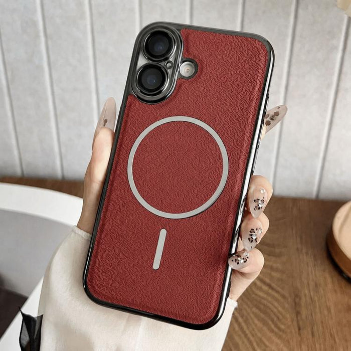 Funda para teléfono con anillo magnético galvanizado y carcasa de policarbonato y cuero vegano., For iPhone 17 Pro Max, For iPhone 17, For iPhone Air, For iPhone 16 Pro Max, For iPhone 15 Pro Max, For iPhone 15 Pro, For iPhone 15 Plus, For iPhone 15   ...