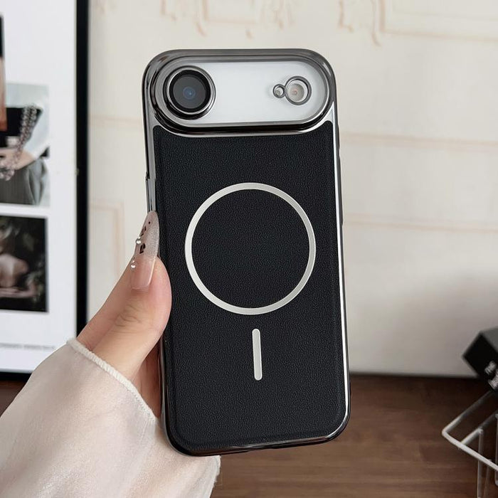 Funda para teléfono con anillo magnético galvanizado y carcasa de policarbonato y cuero vegano., For iPhone 17 Pro Max, For iPhone 17, For iPhone Air, For iPhone 16 Pro Max, For iPhone 15 Pro Max, For iPhone 15 Pro, For iPhone 15 Plus, For iPhone 15   ...