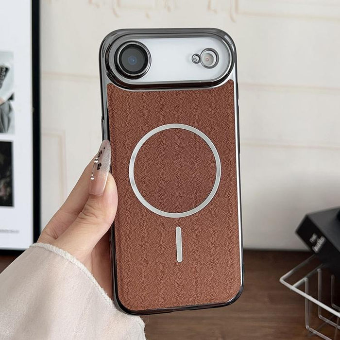 Funda para teléfono con anillo magnético galvanizado y carcasa de policarbonato y cuero vegano., For iPhone 17 Pro Max, For iPhone 17, For iPhone Air, For iPhone 16 Pro Max, For iPhone 15 Pro Max, For iPhone 15 Pro, For iPhone 15 Plus, For iPhone 15   ...