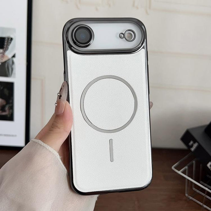 Funda para teléfono con anillo magnético galvanizado y carcasa de policarbonato y cuero vegano., For iPhone 17 Pro Max, For iPhone 17, For iPhone Air, For iPhone 16 Pro Max, For iPhone 15 Pro Max, For iPhone 15 Pro, For iPhone 15 Plus, For iPhone 15   ...