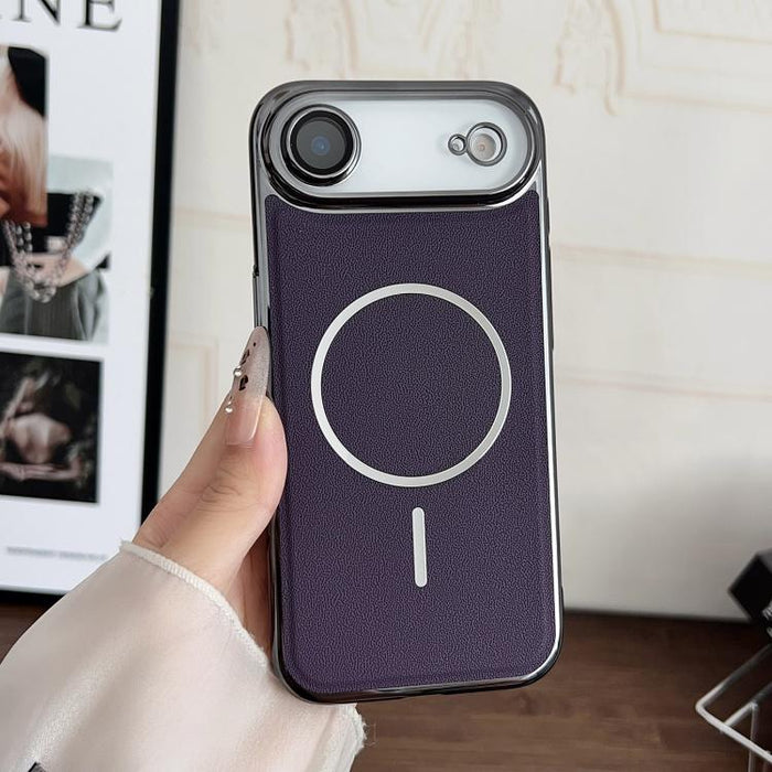 Funda para teléfono con anillo magnético galvanizado y carcasa de policarbonato y cuero vegano., For iPhone 17 Pro Max, For iPhone 17, For iPhone Air, For iPhone 16 Pro Max, For iPhone 15 Pro Max, For iPhone 15 Pro, For iPhone 15 Plus, For iPhone 15   ...