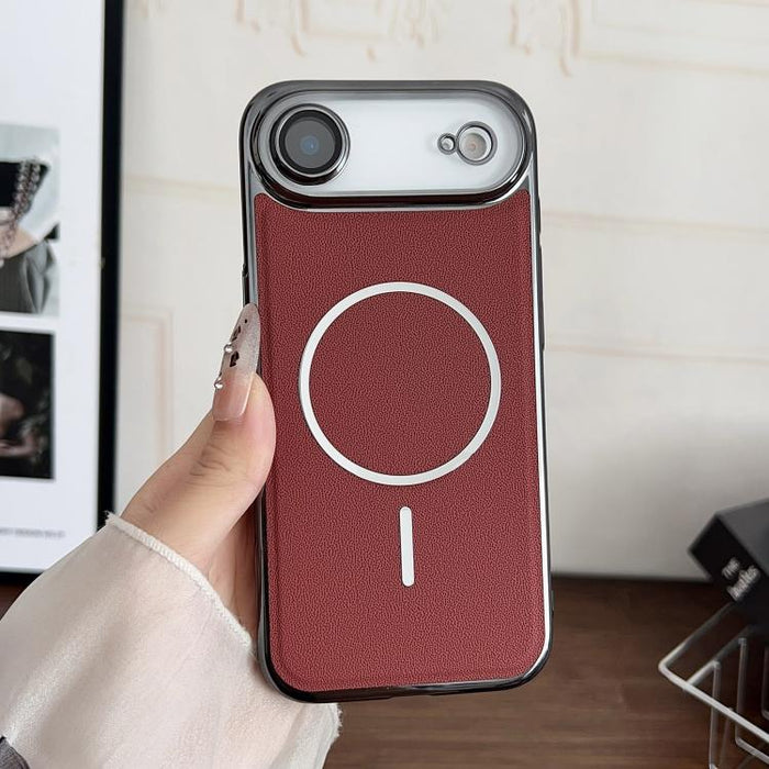 Funda para teléfono con anillo magnético galvanizado y carcasa de policarbonato y cuero vegano., For iPhone 17 Pro Max, For iPhone 17, For iPhone Air, For iPhone 16 Pro Max, For iPhone 15 Pro Max, For iPhone 15 Pro, For iPhone 15 Plus, For iPhone 15   ...