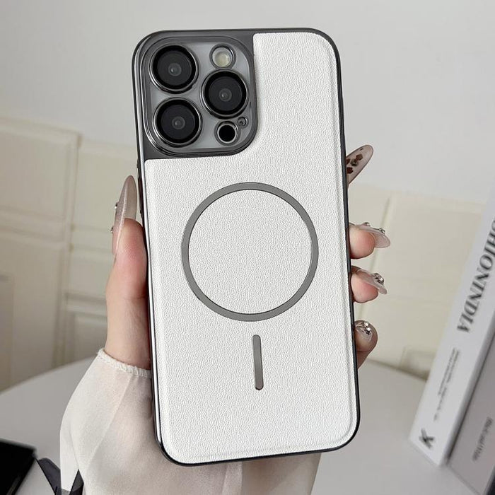 Funda para teléfono con anillo magnético galvanizado y carcasa de policarbonato y cuero vegano., For iPhone 17 Pro Max, For iPhone 17, For iPhone Air, For iPhone 16 Pro Max, For iPhone 15 Pro Max, For iPhone 15 Pro, For iPhone 15 Plus, For iPhone 15   ...