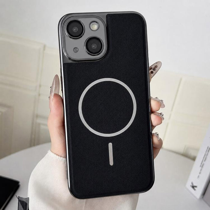 Funda para teléfono con anillo magnético galvanizado y carcasa de policarbonato y cuero vegano., For iPhone 17 Pro Max, For iPhone 17, For iPhone Air, For iPhone 16 Pro Max, For iPhone 15 Pro Max, For iPhone 15 Pro, For iPhone 15 Plus, For iPhone 15   ...