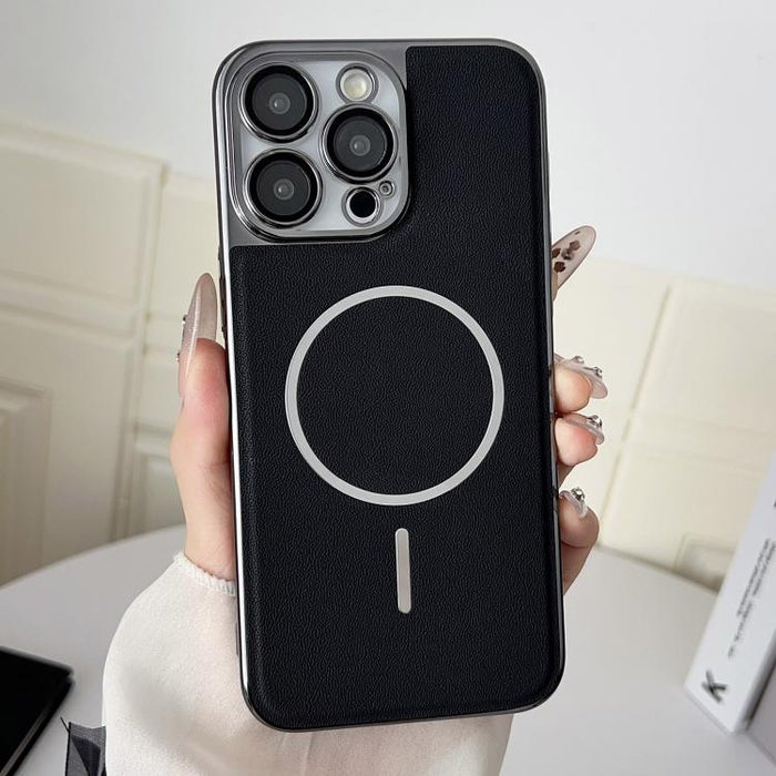 Funda para teléfono con anillo magnético galvanizado y carcasa de policarbonato y cuero vegano., For iPhone 17 Pro Max, For iPhone 17, For iPhone Air, For iPhone 16 Pro Max, For iPhone 15 Pro Max, For iPhone 15 Pro, For iPhone 15 Plus, For iPhone 15   ...