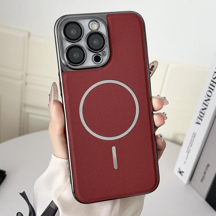 Funda para teléfono con anillo magnético galvanizado y carcasa de policarbonato y cuero vegano., For iPhone 17 Pro Max, For iPhone 17, For iPhone Air, For iPhone 16 Pro Max, For iPhone 15 Pro Max, For iPhone 15 Pro, For iPhone 15 Plus, For iPhone 15   ...
