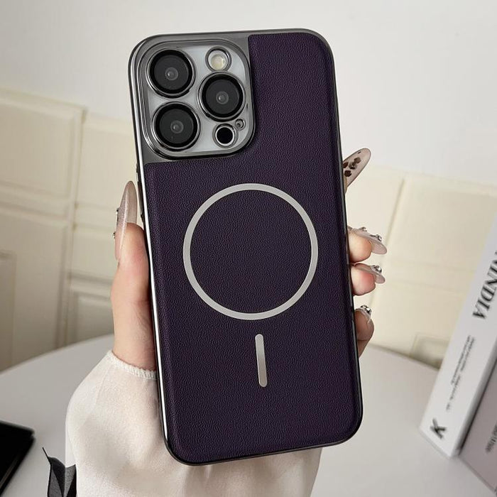 Funda para teléfono con anillo magnético galvanizado y carcasa de policarbonato y cuero vegano., For iPhone 17 Pro Max, For iPhone 17, For iPhone Air, For iPhone 16 Pro Max, For iPhone 15 Pro Max, For iPhone 15 Pro, For iPhone 15 Plus, For iPhone 15   ...