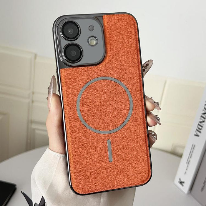 Funda para teléfono con anillo magnético galvanizado y carcasa de policarbonato y cuero vegano., For iPhone 17 Pro Max, For iPhone 17, For iPhone Air, For iPhone 16 Pro Max, For iPhone 15 Pro Max, For iPhone 15 Pro, For iPhone 15 Plus, For iPhone 15   ...