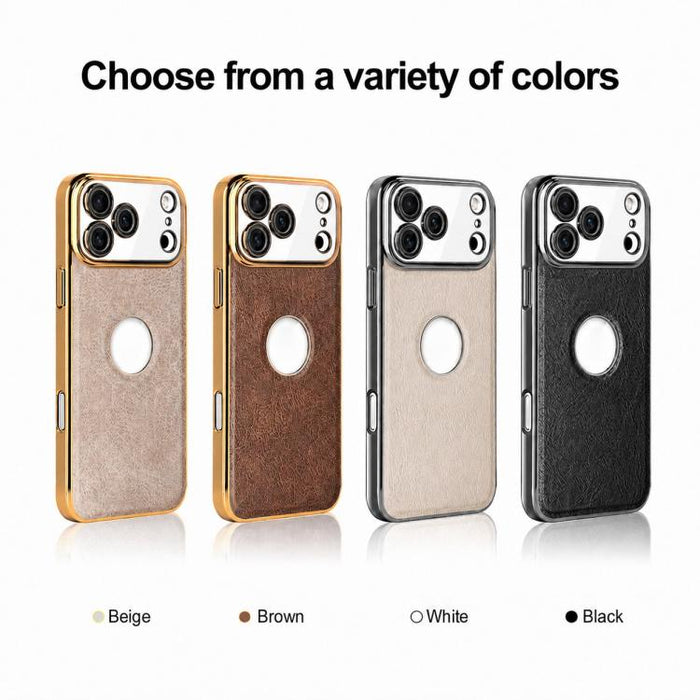Funda para teléfono con marco de policarbonato con textura de piel de vaca y revestimiento electrochapado, y funda de piel vegana., For iPhone 17 Pro Max, For iPhone 17 Pro, For iPhone 17, For iPhone Air, For iPhone 16 Pro Max, For iPhone 16 Pro       ...