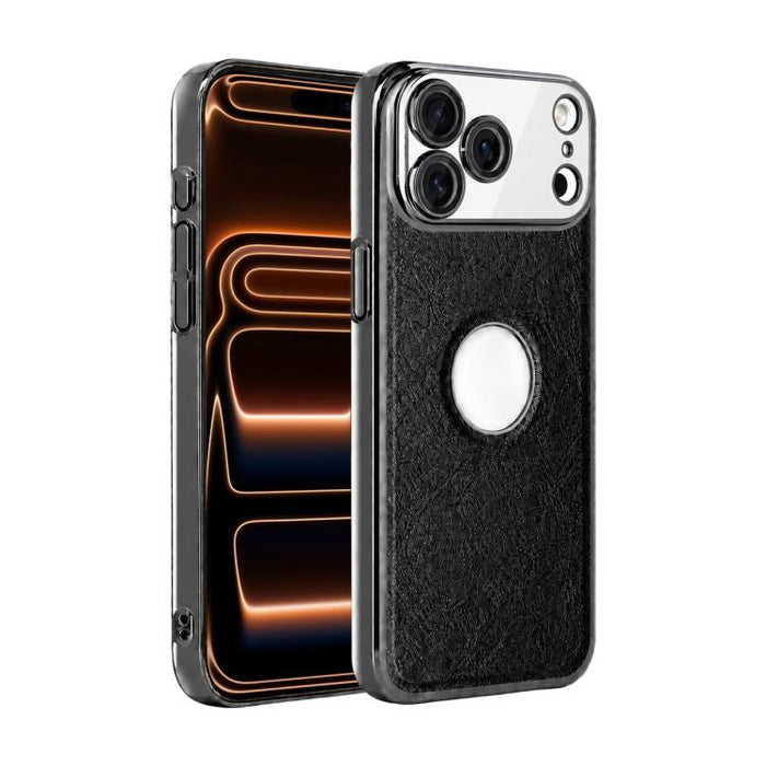 Funda para teléfono con marco de policarbonato con textura de piel de vaca y revestimiento electrochapado, y funda de piel vegana., For iPhone 17 Pro Max, For iPhone 17 Pro, For iPhone 17, For iPhone Air, For iPhone 16 Pro Max, For iPhone 16 Pro       ...