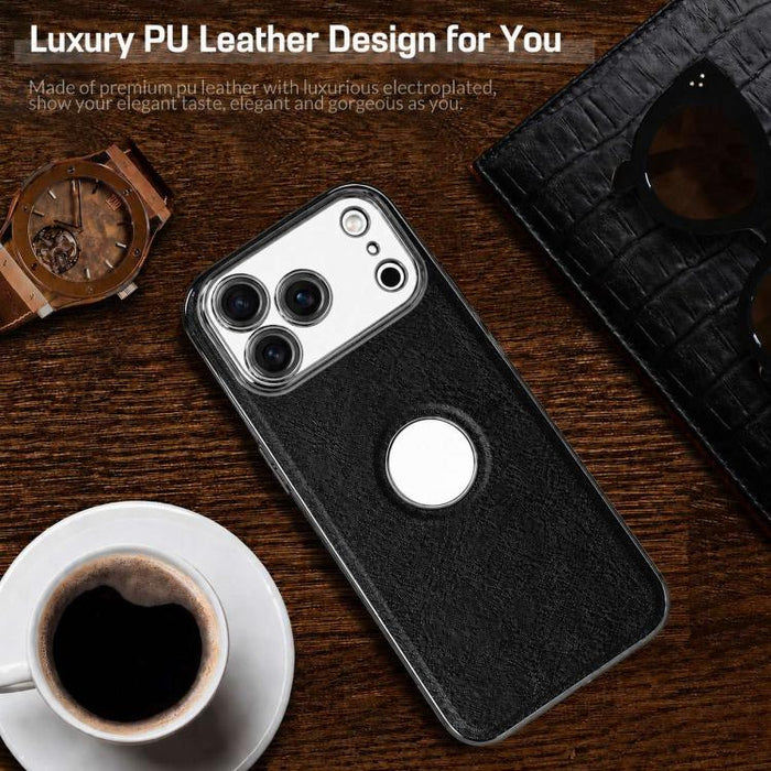 Funda para teléfono con marco de policarbonato con textura de piel de vaca y revestimiento electrochapado, y funda de piel vegana., For iPhone 17 Pro Max, For iPhone 17 Pro, For iPhone 17, For iPhone Air, For iPhone 16 Pro Max, For iPhone 16 Pro       ...