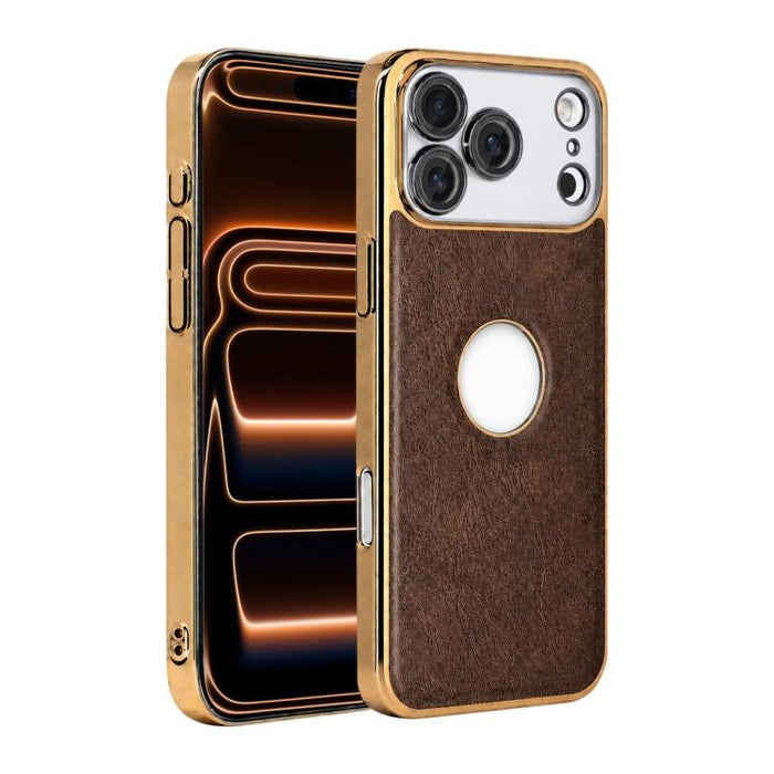 Funda para teléfono con marco de policarbonato con textura de piel de vaca y revestimiento electrochapado, y funda de piel vegana., For iPhone 17 Pro Max, For iPhone 17 Pro, For iPhone 17, For iPhone Air, For iPhone 16 Pro Max, For iPhone 16 Pro       ...