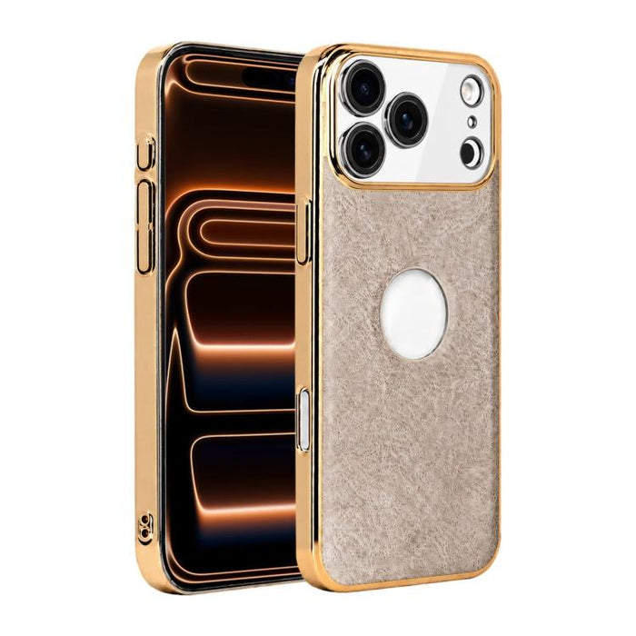 Funda para teléfono con marco de policarbonato con textura de piel de vaca y revestimiento electrochapado, y funda de piel vegana., For iPhone 17 Pro Max, For iPhone 17 Pro, For iPhone 17, For iPhone Air, For iPhone 16 Pro Max, For iPhone 16 Pro       ...