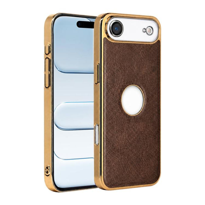 Funda para teléfono con marco de policarbonato con textura de piel de vaca y revestimiento electrochapado, y funda de piel vegana., For iPhone 17 Pro Max, For iPhone 17 Pro, For iPhone 17, For iPhone Air, For iPhone 16 Pro Max, For iPhone 16 Pro       ...