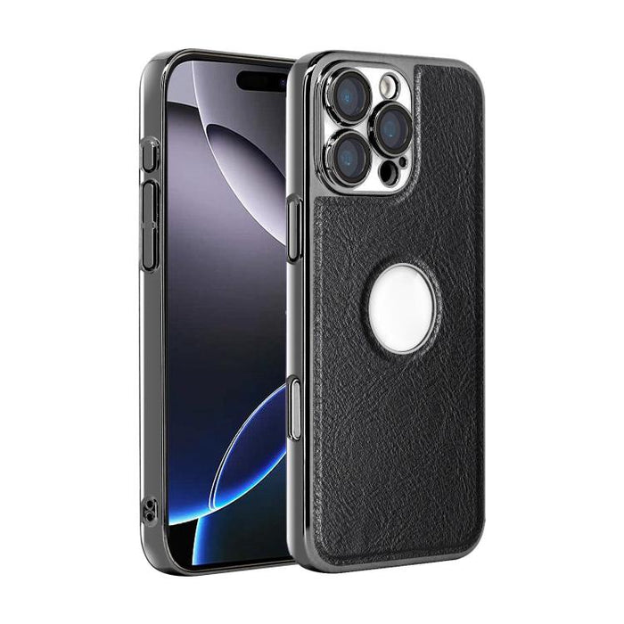 Funda para teléfono con marco de policarbonato con textura de piel de vaca y revestimiento electrochapado, y funda de piel vegana., For iPhone 17 Pro Max, For iPhone 17 Pro, For iPhone 17, For iPhone Air, For iPhone 16 Pro Max, For iPhone 16 Pro       ...