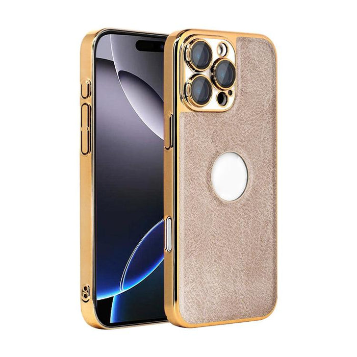 Funda para teléfono con marco de policarbonato con textura de piel de vaca y revestimiento electrochapado, y funda de piel vegana., For iPhone 17 Pro Max, For iPhone 17 Pro, For iPhone 17, For iPhone Air, For iPhone 16 Pro Max, For iPhone 16 Pro       ...
