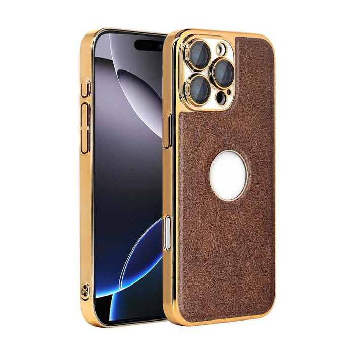 Funda para teléfono con marco de policarbonato con textura de piel de vaca y revestimiento electrochapado, y funda de piel vegana., For iPhone 17 Pro Max, For iPhone 17 Pro, For iPhone 17, For iPhone Air, For iPhone 16 Pro Max, For iPhone 16 Pro       ...