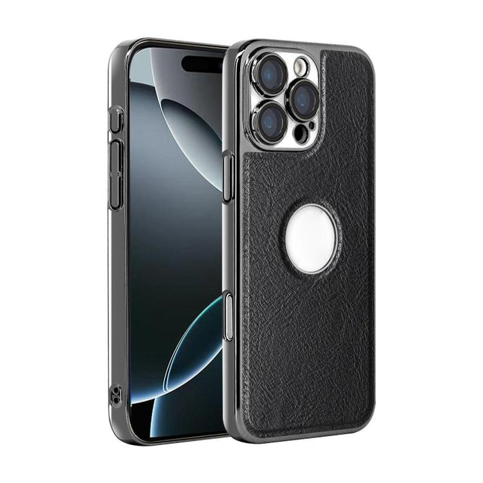 Funda para teléfono con marco de policarbonato con textura de piel de vaca y revestimiento electrochapado, y funda de piel vegana., For iPhone 17 Pro Max, For iPhone 17 Pro, For iPhone 17, For iPhone Air, For iPhone 16 Pro Max, For iPhone 16 Pro       ...