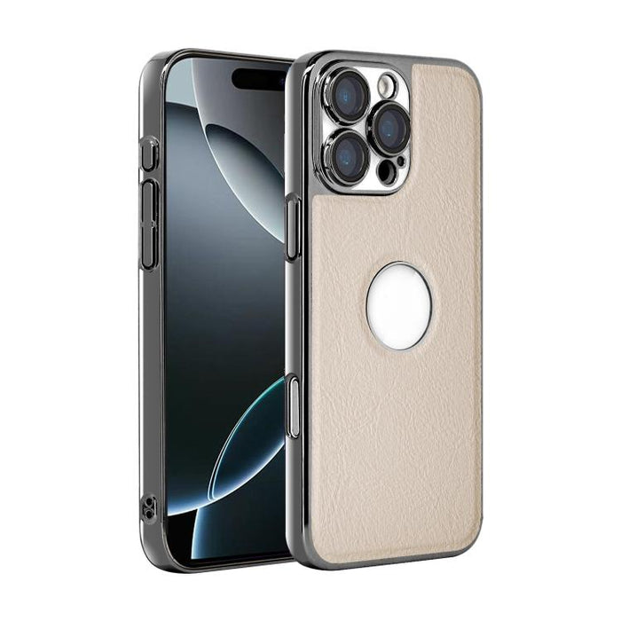 Funda para teléfono con marco de policarbonato con textura de piel de vaca y revestimiento electrochapado, y funda de piel vegana., For iPhone 17 Pro Max, For iPhone 17 Pro, For iPhone 17, For iPhone Air, For iPhone 16 Pro Max, For iPhone 16 Pro       ...