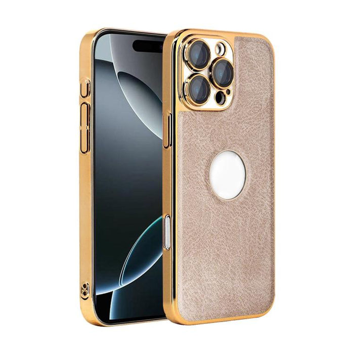 Funda para teléfono con marco de policarbonato con textura de piel de vaca y revestimiento electrochapado, y funda de piel vegana., For iPhone 17 Pro Max, For iPhone 17 Pro, For iPhone 17, For iPhone Air, For iPhone 16 Pro Max, For iPhone 16 Pro       ...