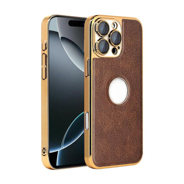 Funda para teléfono con marco de policarbonato con textura de piel de vaca y revestimiento electrochapado, y funda de piel vegana., For iPhone 17 Pro Max, For iPhone 17 Pro, For iPhone 17, For iPhone Air, For iPhone 16 Pro Max, For iPhone 16 Pro       ...